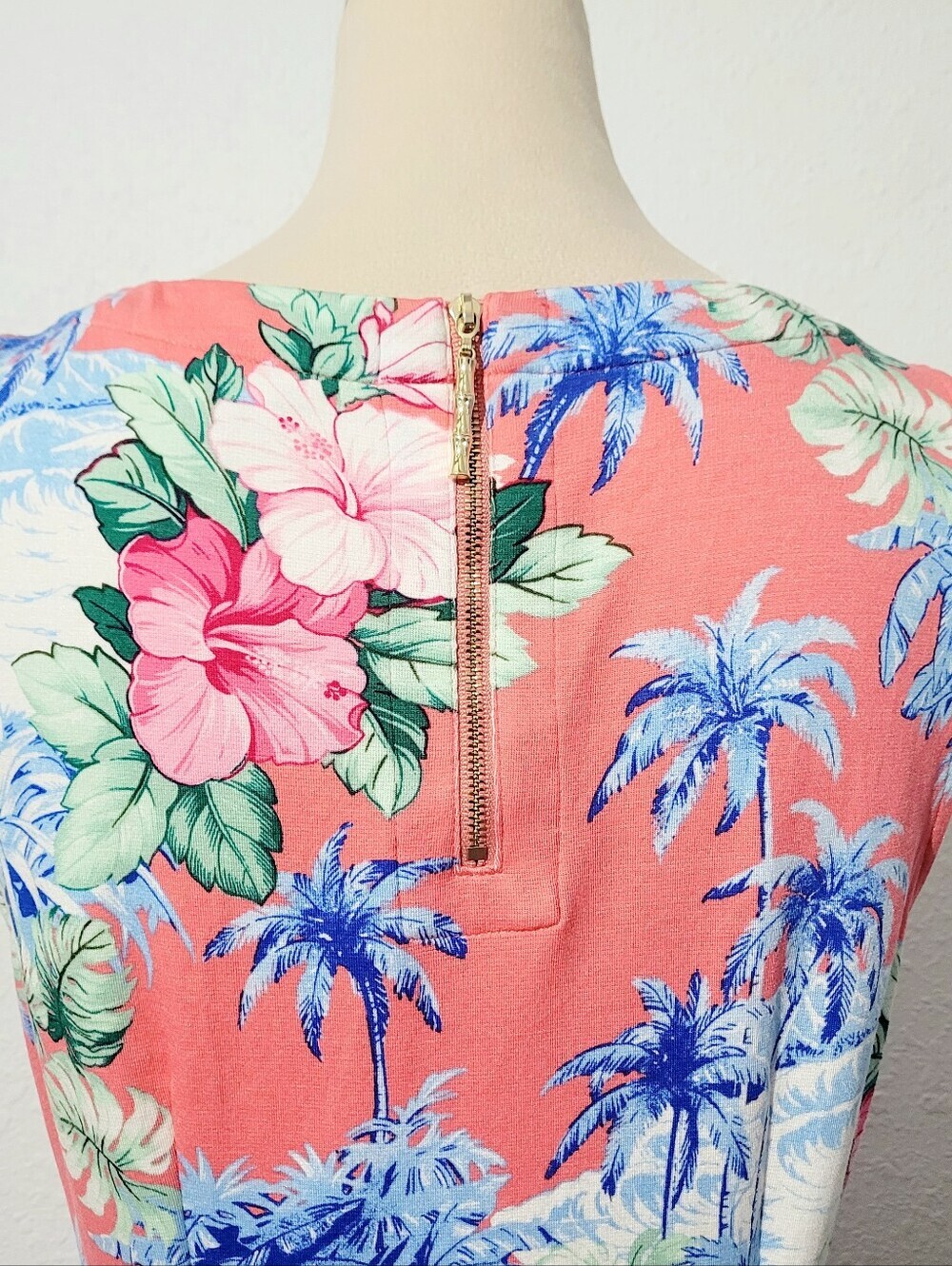 Tommy Bahama Tropical Palm Hibiscus Dress Medium Coral Sleeveless Resort Coastal - Picture 6 of 12